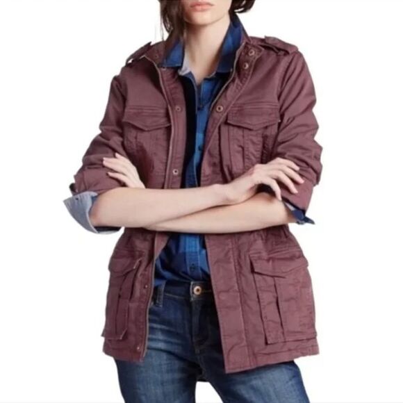 Lucky Brand Distressed Burgundy Utility Jacket Sz S - Picture 1 of 12